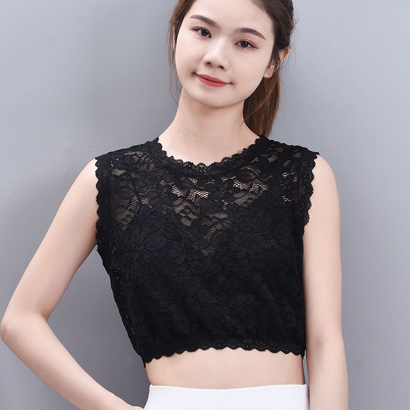洋氣蕾絲假領子女無袖花邊裝飾假衣領短款背心百搭打底圓領小衫夏