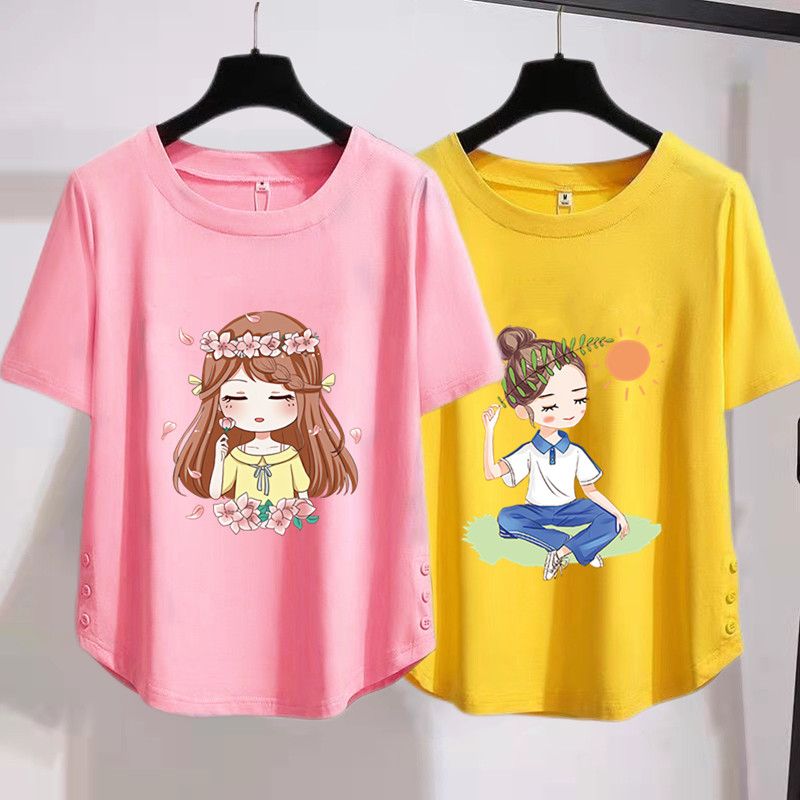Girls short-sleeved t-shirt foreign style summer dress new children's summer little girl loose top middle and big children printed top
