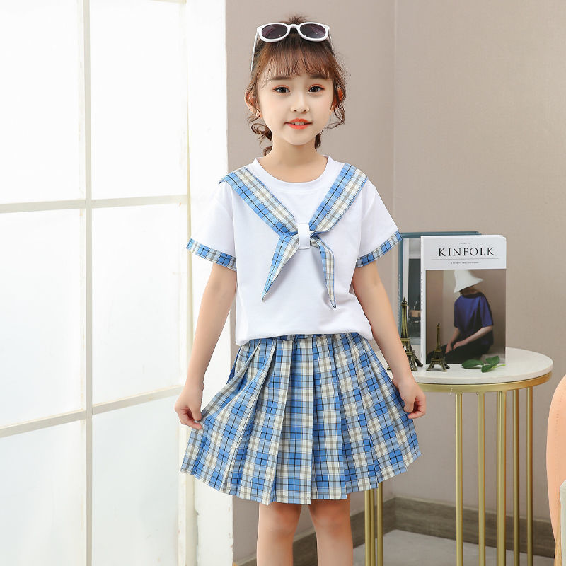 女童jk制服格裙套装2023夏装新款时髦百褶裙儿童学院风两件套童装