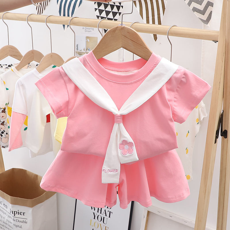 女寶寶小童套裝一歲洋氣短袖女童夏裝女孩嬰兒夏季衣服兒童兩件套