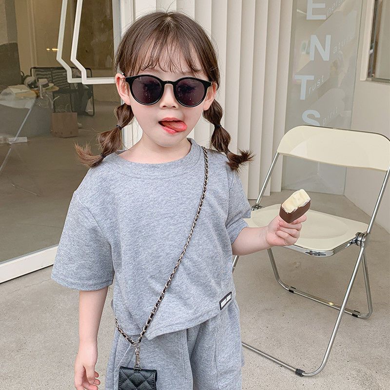 Girls' short-sleeved casual suit 2021 summer new Korean style loose little girl net red foreign style sports two-piece suit