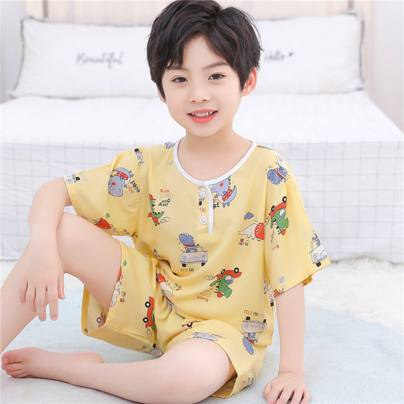夏季兒童棉綢睡衣男童女童寶寶短袖短褲綿綢夏天小孩男孩薄款套裝