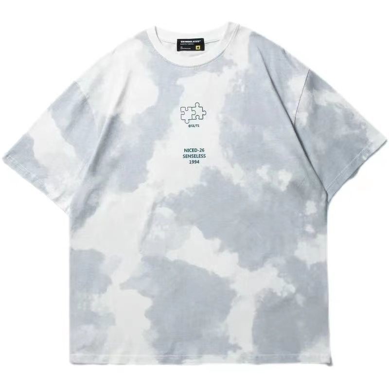 European and American ins short-sleeved T-shirt loose Korean retro tie-dye Harajuku style half-sleeved oversize couple men's and women's tops