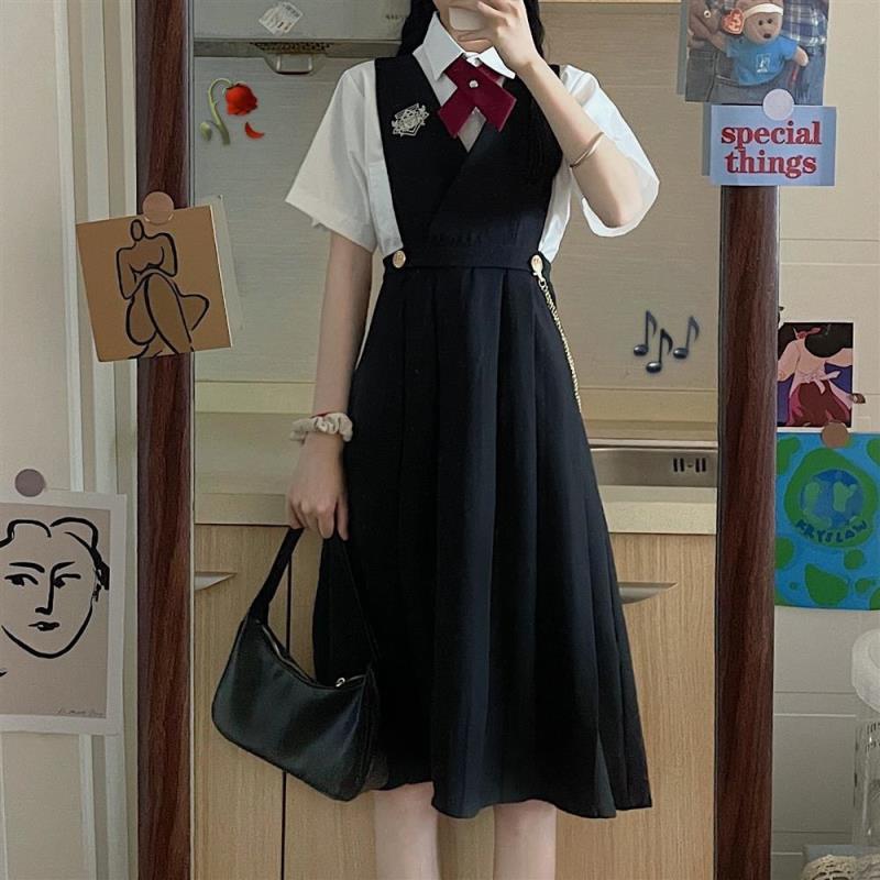 [High quality] Suit Japanese jk college suspenders nursing skirt dress long-sleeved shirt age-reducing short-sleeved shirt
