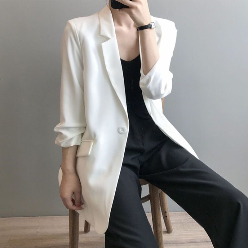 Chiffon small suit jacket women's thin section summer drape loose net red casual mid-length white suit jacket