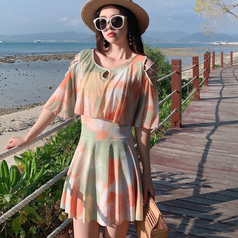 Women's swimsuit split fashion small fresh print Korean version conservative belly-covering slimming swimsuit female student hot spring swimsuit