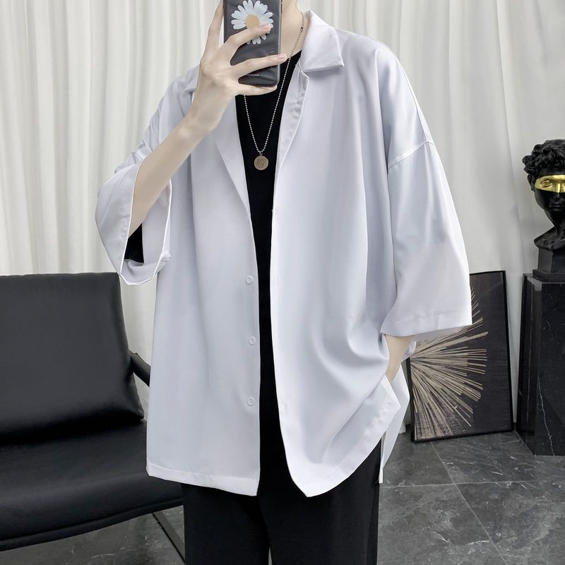 [Three-piece set] Hong Kong style summer short-sleeved shirt men's Japanese fashion college style DK ruffian handsome casual shirt jacket