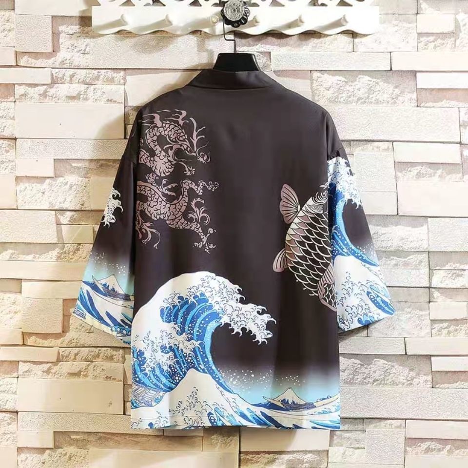 Chinese style men's Taoist robe improved Hanfu feather weaving fairy Japanese shirt kimono sunscreen ice silk shirt jacket tide