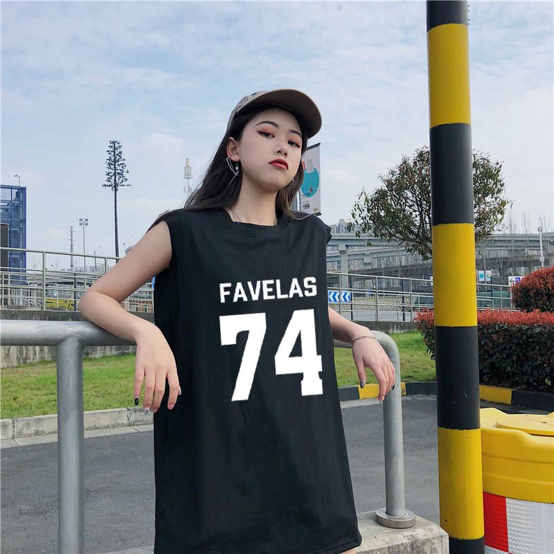 Mid-length fake two-piece sleeveless t-shirt women's summer loose BF wind retro outer wear vest ins tide clothes to prevent running out