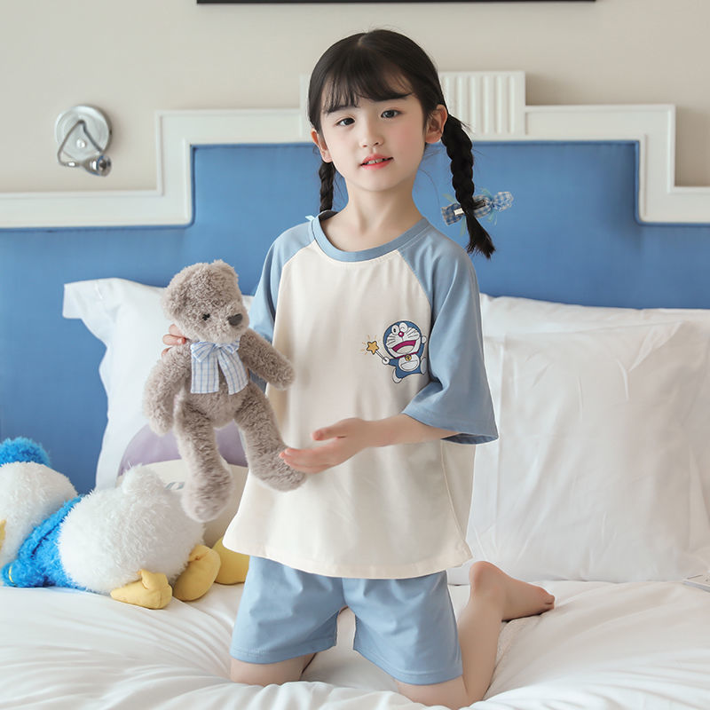  Summer New Children's Pajamas Pure Cotton Cartoon Short Two-piece Set Cute Children's Thin Air Conditioning Home Service