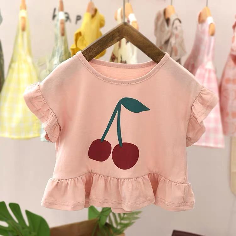 女童短袖T恤夏装薄2021新款1-6岁宝宝儿童韩版洋气体恤荷叶边上衣