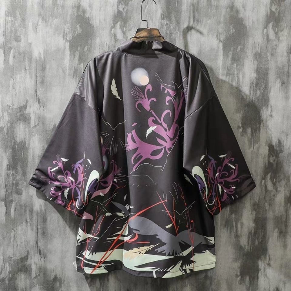 Chinese ancient style Taoist robe men's summer improved Hanfu Japanese-style kimono ice silk feather weaving anti-sun clothing shirt tide coat