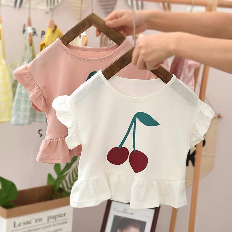 女童短袖T恤夏装薄2021新款1-6岁宝宝儿童韩版洋气体恤荷叶边上衣