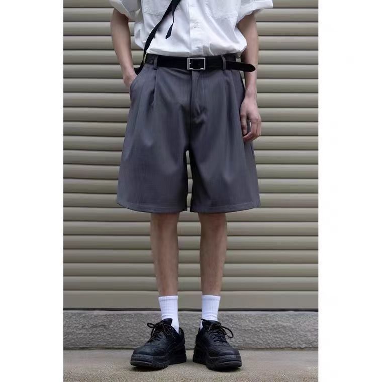 夏季薄款西装短裤日系宽松直筒复古cityboy基础西装五分短裤男女