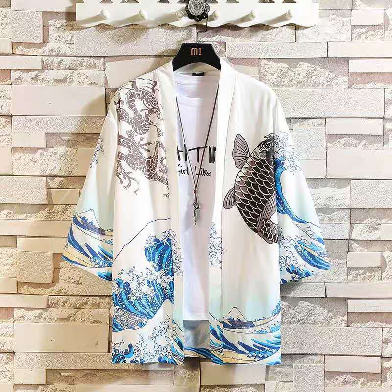 Chinese style gown retro wind fairy Hanfu shirt men's summer couple trend three-quarter sleeve sunscreen jacket