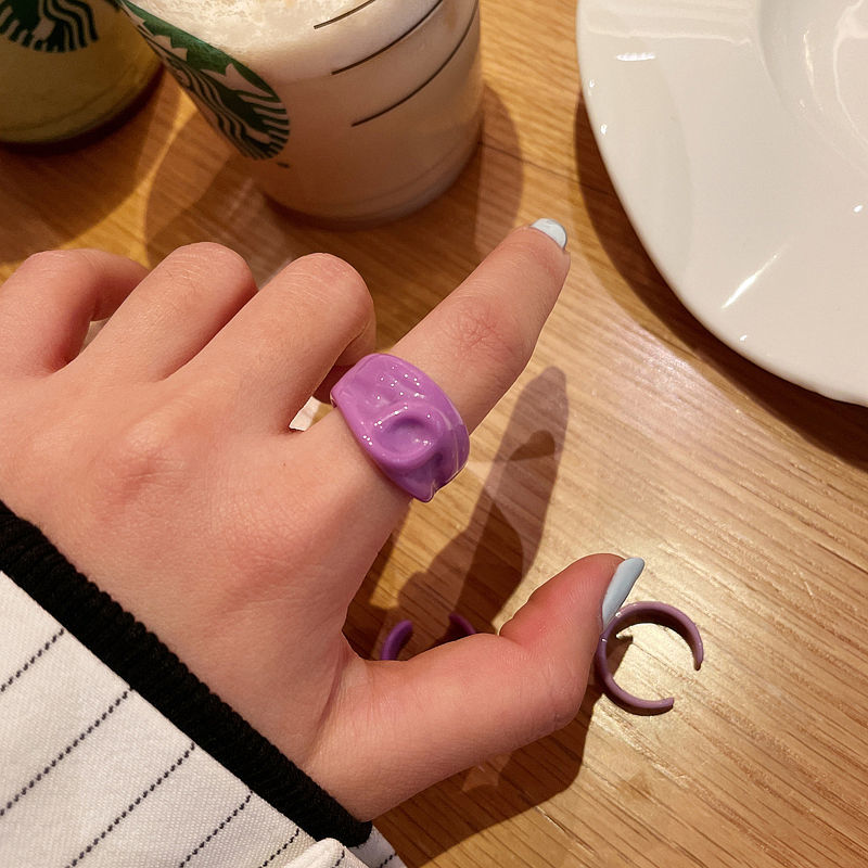 韩国气质少女学院风网红彩色戒指滴油个性日系原宿风宽版食指戒女