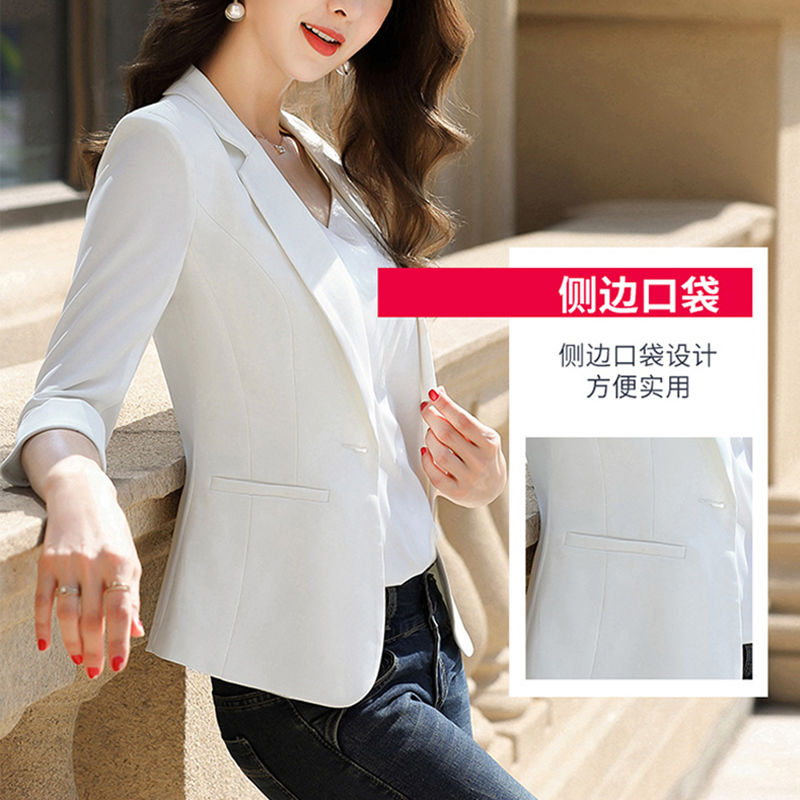 White suit jacket women's summer thin section small short temperament professional top three-quarter sleeves slim suit