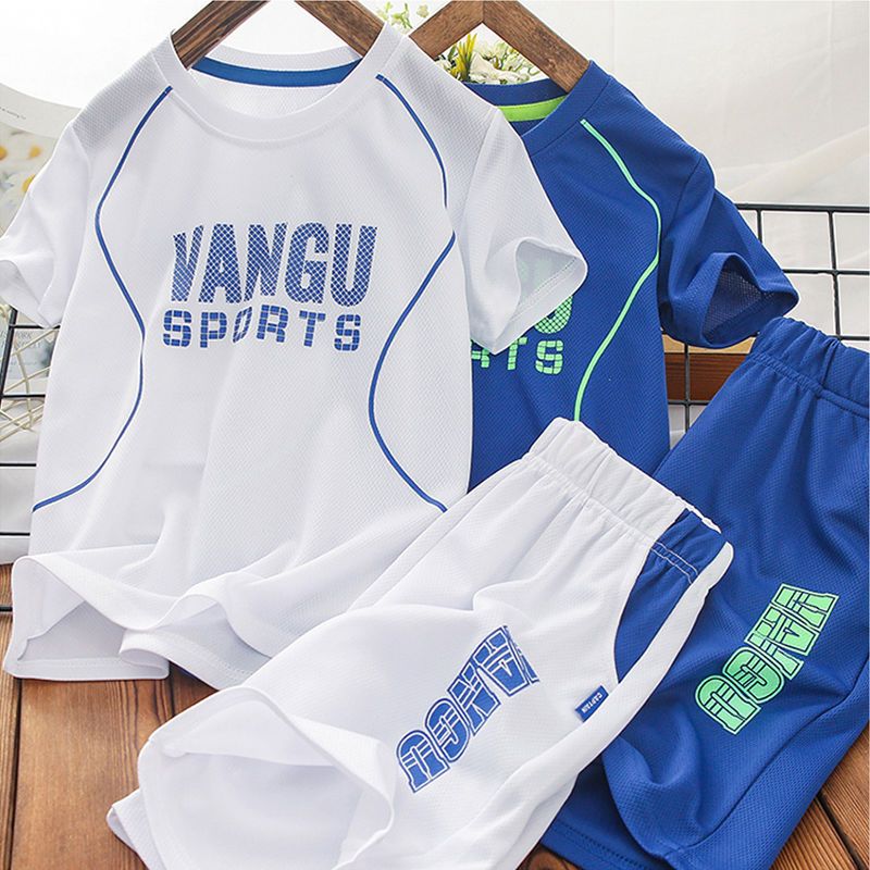 Boys' suit short sleeved shorts  new two piece summer children's fast drying sports trend middle school children's summer clothes