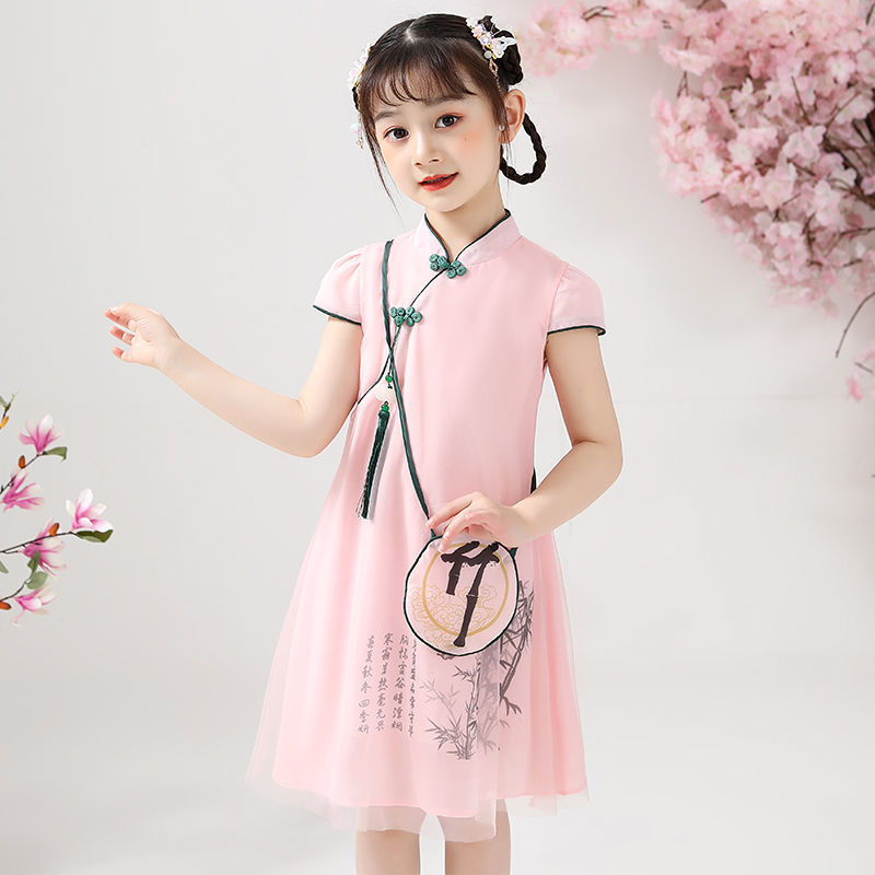 女童連衣裙2021新款夏裝兒童旗袍夏季裙子洋氣女孩中國風公主漢服