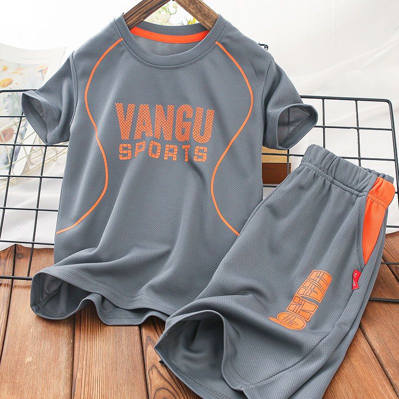 Boys' suit short sleeved shorts  new two piece summer children's fast drying sports trend middle school children's summer clothes