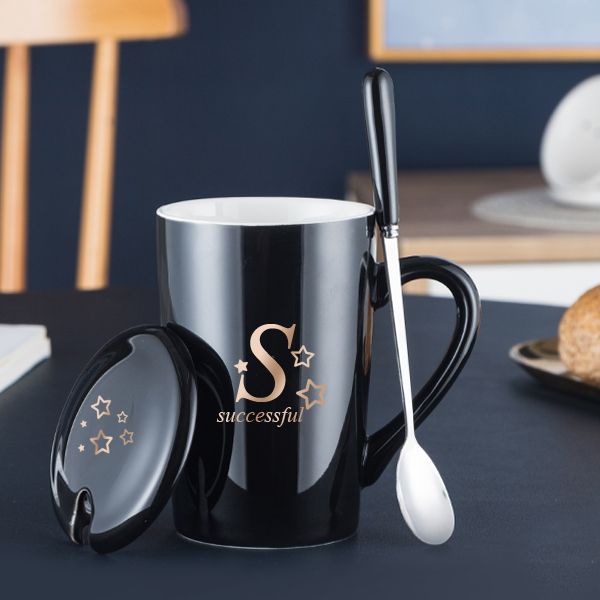 创意陶瓷杯子马克杯咖啡杯水杯情侣牛奶杯带盖勺家用早餐杯牙刷杯