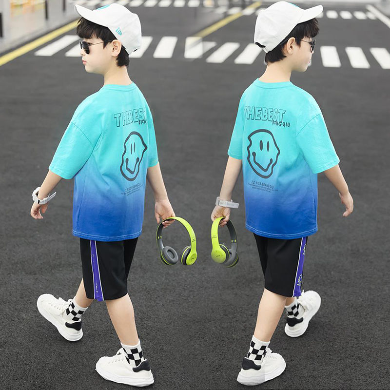 37828-童装男童夏装短袖速干两件套装2021新款中大儿童休闲洋帅气韩版潮-详情图