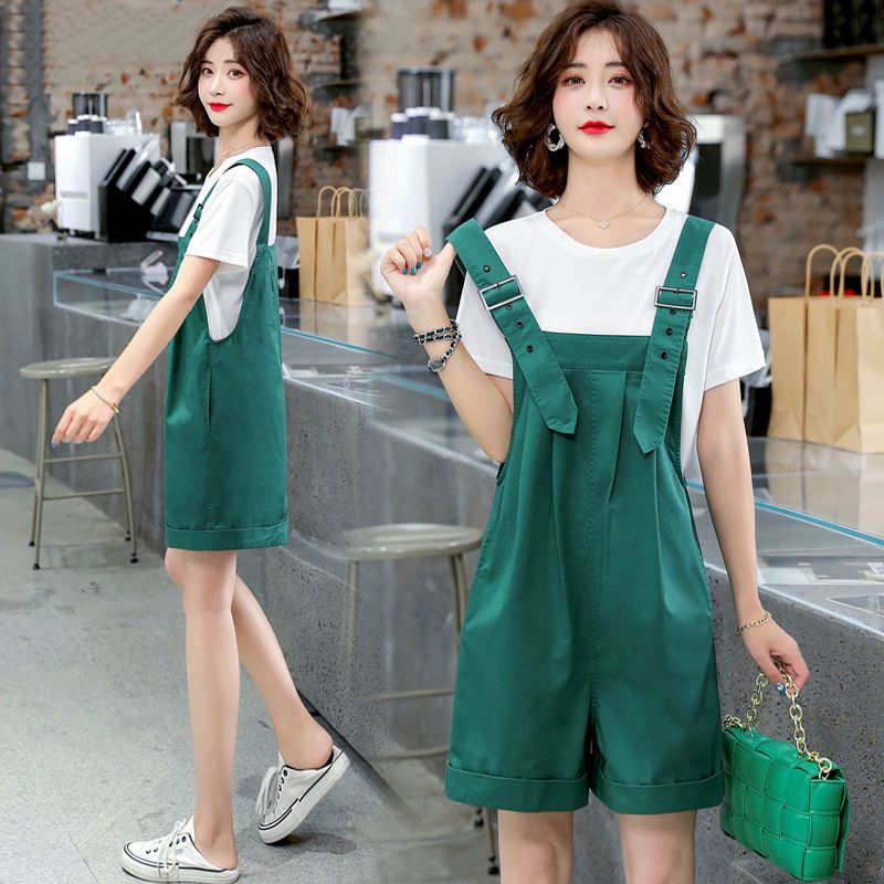 Suspender pants and Shorts Set women's summer thin fashion fried Street aging small man fashionable slim two-piece set [to be delivered within 7 days]