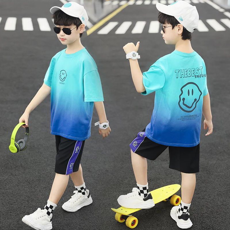 37828-童装男童夏装短袖速干两件套装2021新款中大儿童休闲洋帅气韩版潮-详情图