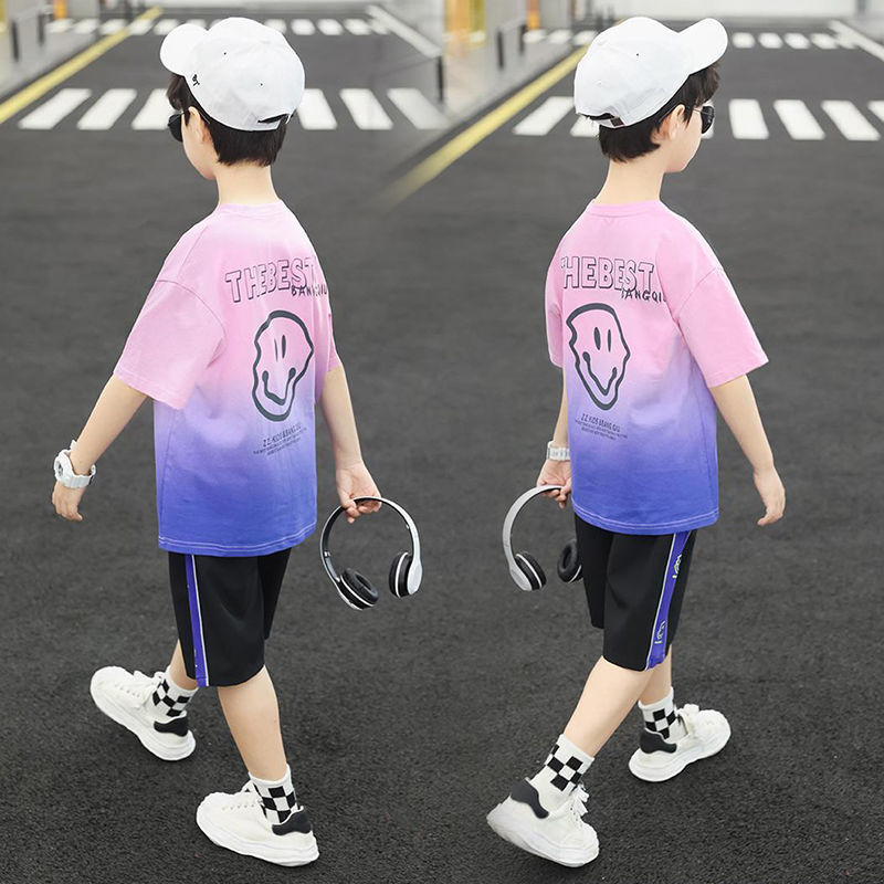 37828-童装男童夏装短袖速干两件套装2021新款中大儿童休闲洋帅气韩版潮-详情图
