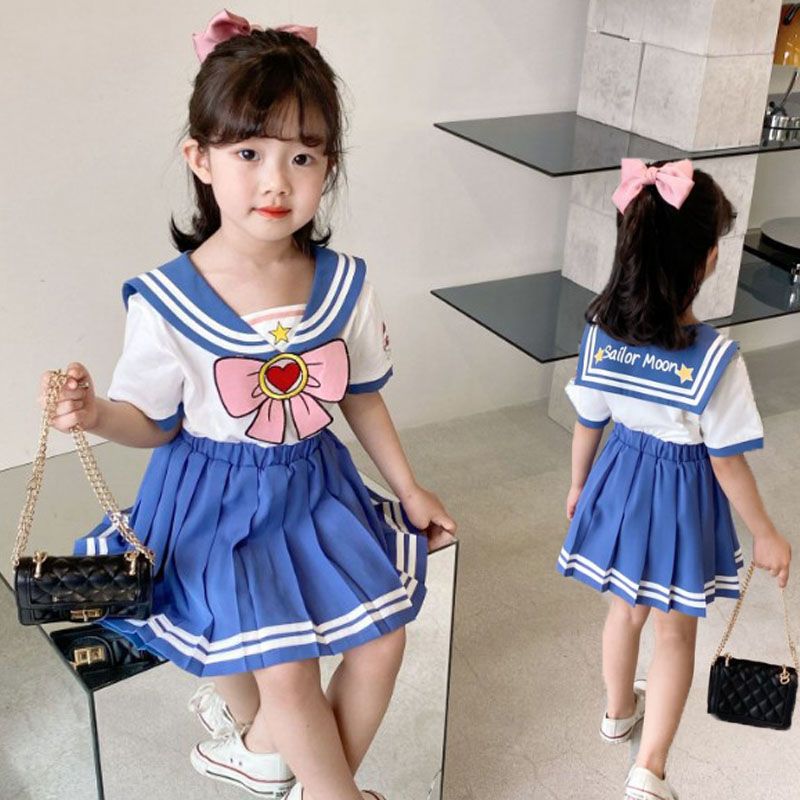 Girls'  new summer beautiful girl warrior suit skirt cute college style pleated skirt Korean two piece set