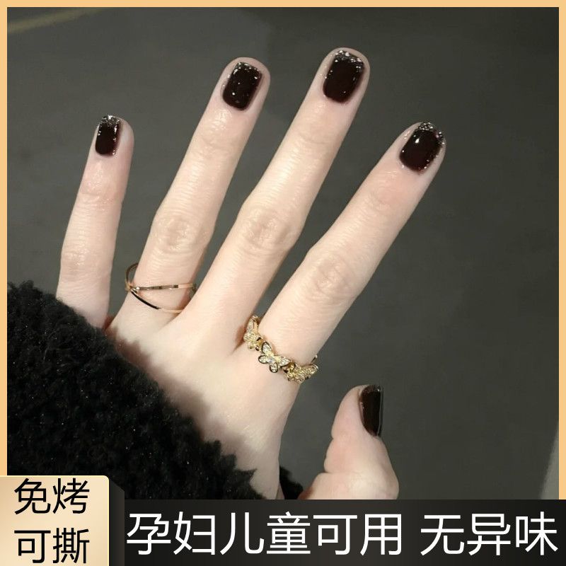 指甲油免烤可撕水性無味兒童孕婦可用持久不掉色顯白黑色學生美甲