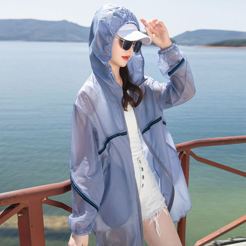 Sunscreen clothing women's mid-length summer 2023 new long-sleeved anti-ultraviolet breathable thin coat outdoor sunscreen clothing