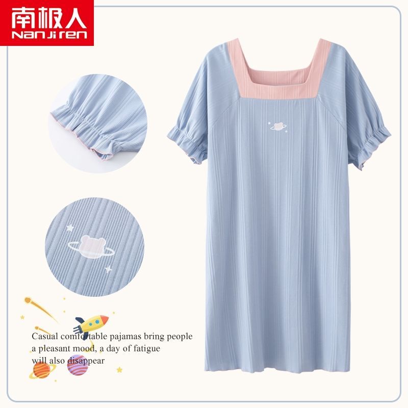 Nightdress Women Summer Long Knee Cotton Princess Style Thin Section Court Style Short-sleeved Pajamas Ladies Summer Dress