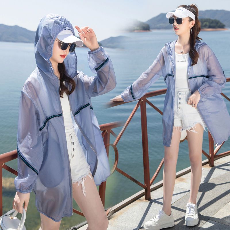 Sunscreen clothing women's mid-length summer 2023 new long-sleeved anti-ultraviolet breathable thin coat outdoor sunscreen clothing