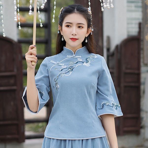 单套装汉服女中国风大码棉麻连衣裙复古唐装民国改良旗袍两件套2月22