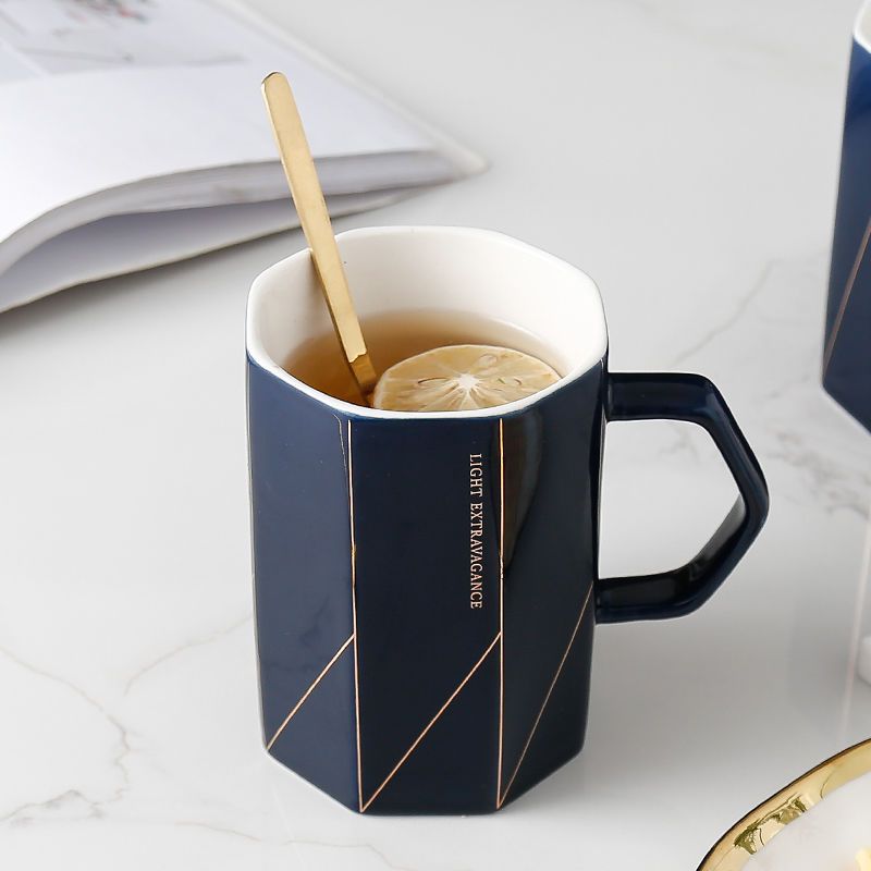 European simple Mug creative ceramic cup with lid spoon home drinking cup ins office tea cup coffee cup