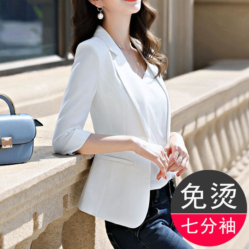 White suit jacket women's summer thin section small short temperament professional top three-quarter sleeves slim suit