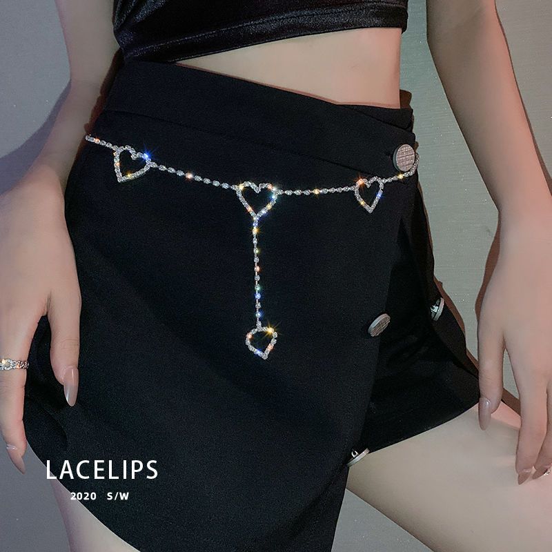 Waist Chain Women's Thin Waist Chain 2021 New Love Flash Diamond Fashion Chain Dress Decorative Belt Accessories Summer Trend