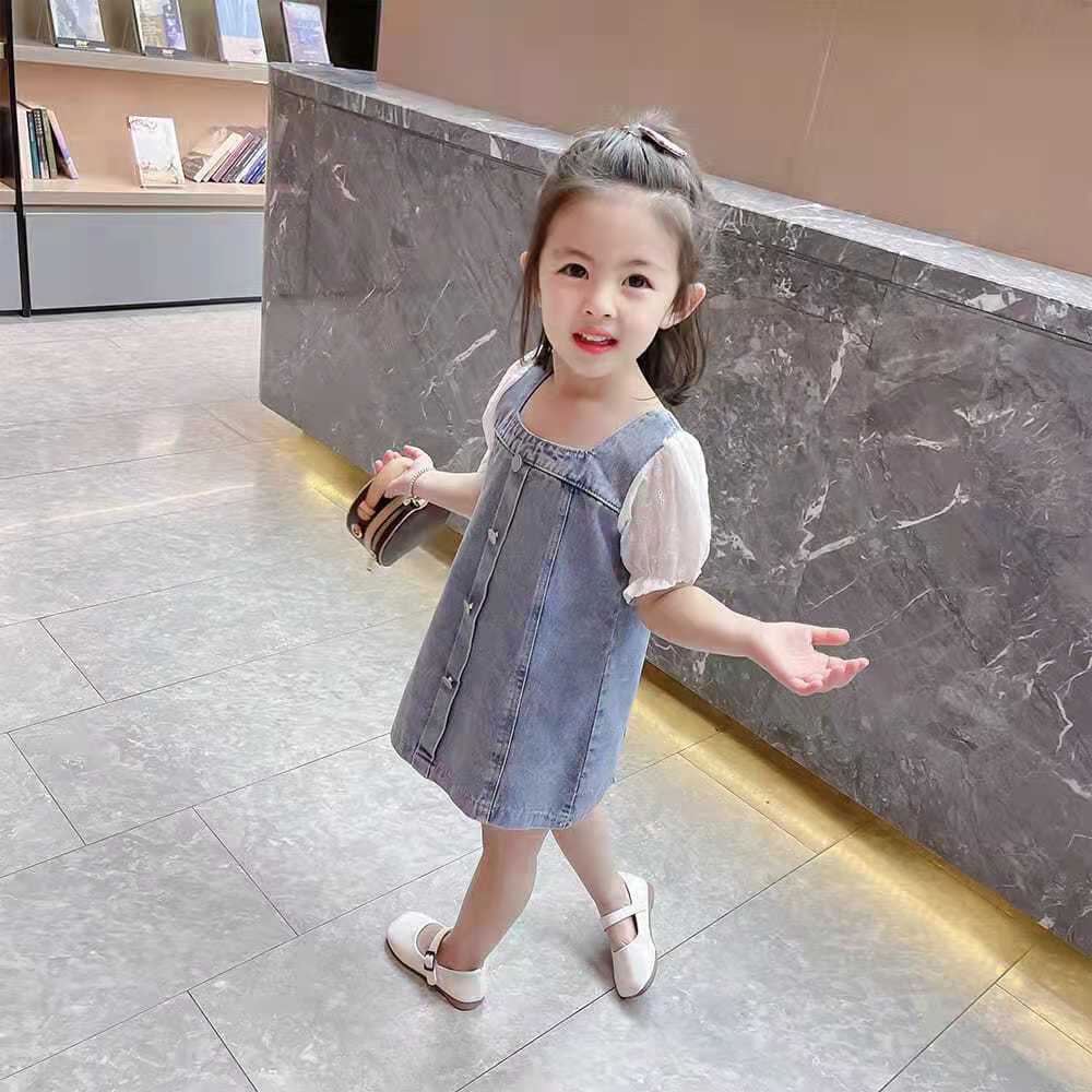 Girls denim skirt summer dress girl dress summer style baby girl short-sleeved skirt children's fashion denim skirt