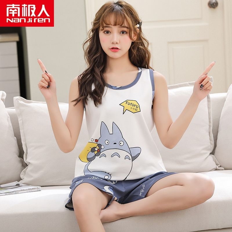 Vest pajamas ladies summer cotton sleeveless two-piece suit cute student ins summer home service