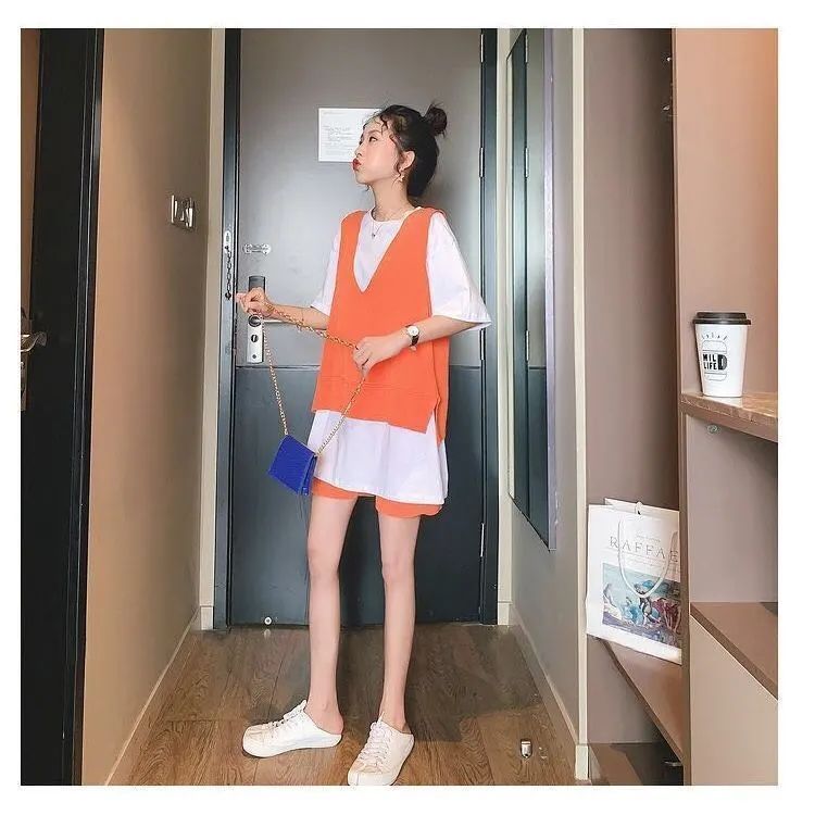 37760-2021新款三件套时尚休闲套装女运动网红洋气很仙的牛油果绿宽松夏-详情图