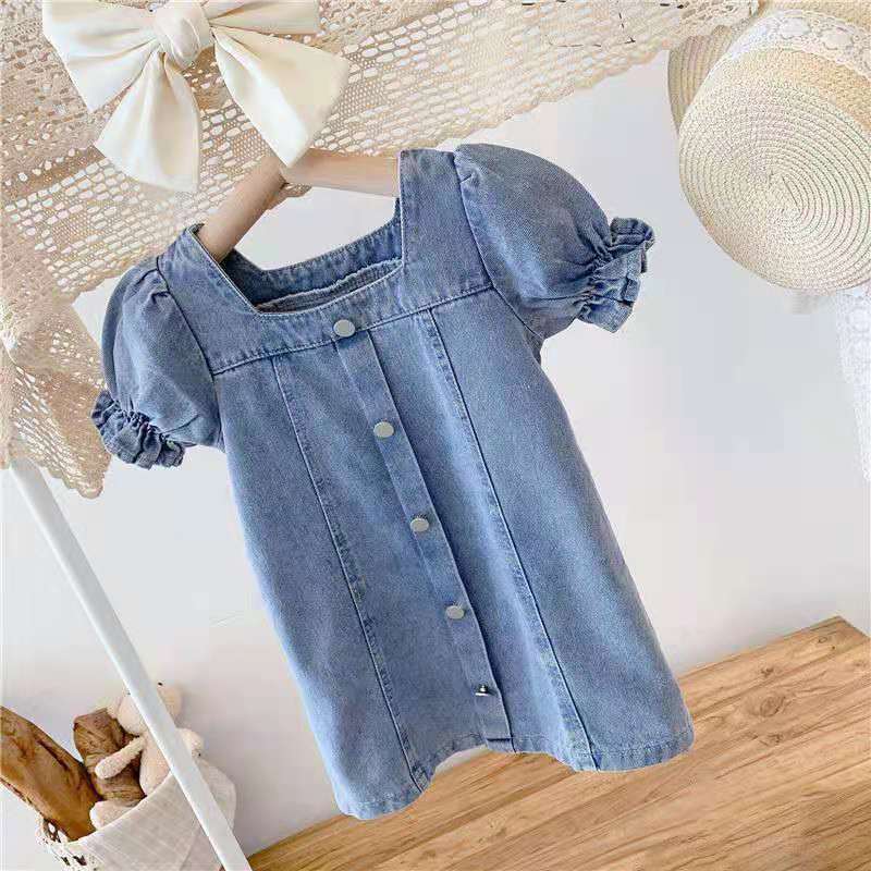 Girls denim skirt summer dress girl dress summer style baby girl short-sleeved skirt children's fashion denim skirt