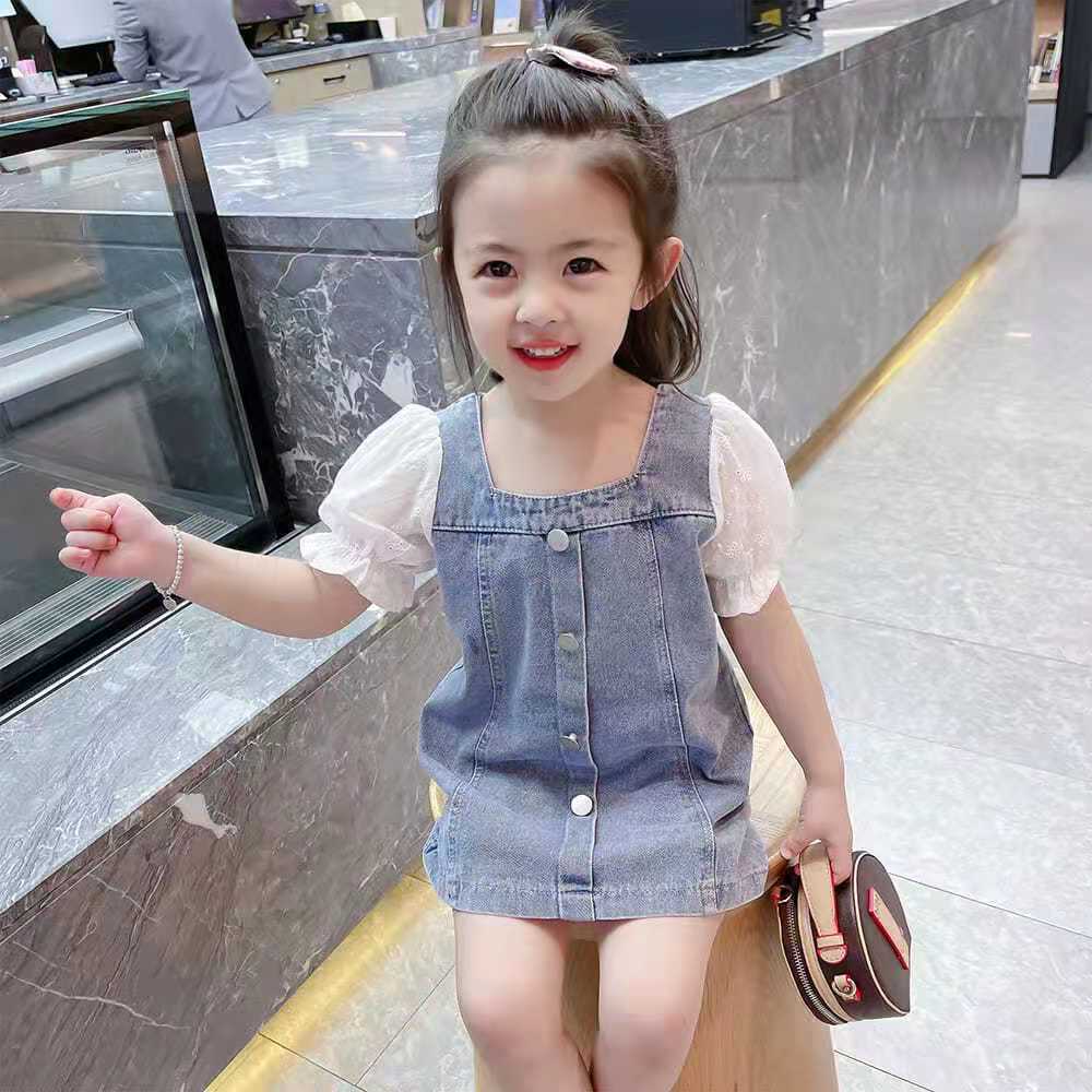 Girls denim skirt summer dress girl dress summer style baby girl short-sleeved skirt children's fashion denim skirt