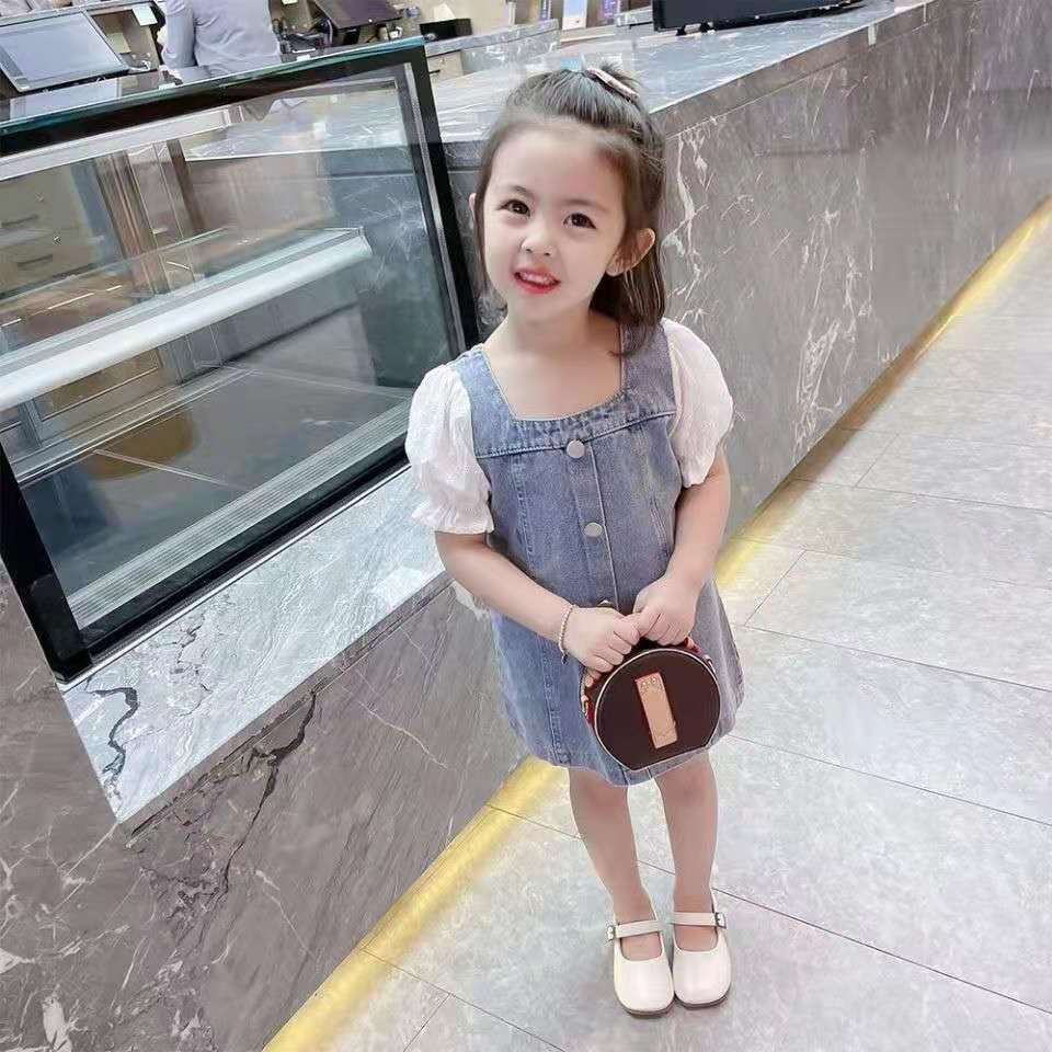 Girls denim skirt summer dress girl dress summer style baby girl short-sleeved skirt children's fashion denim skirt