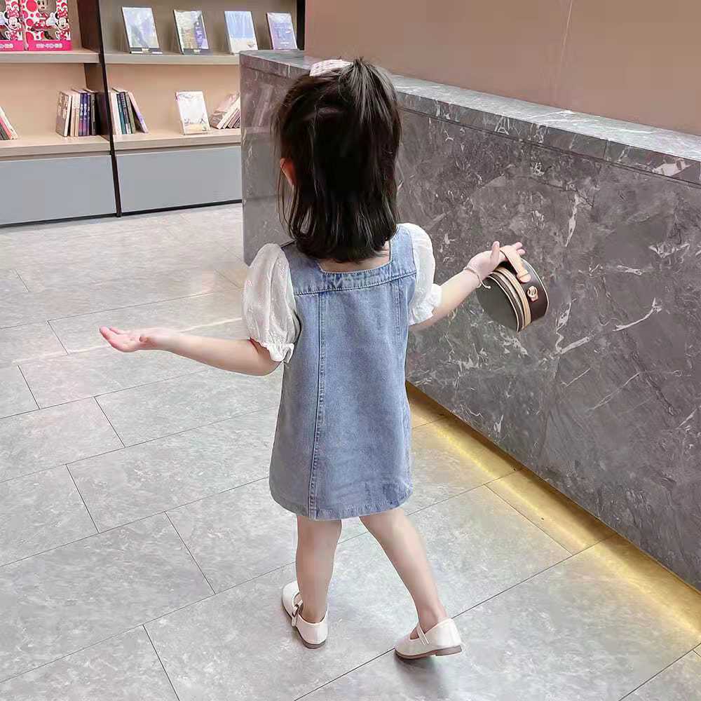 Girls denim skirt summer dress girl dress summer style baby girl short-sleeved skirt children's fashion denim skirt