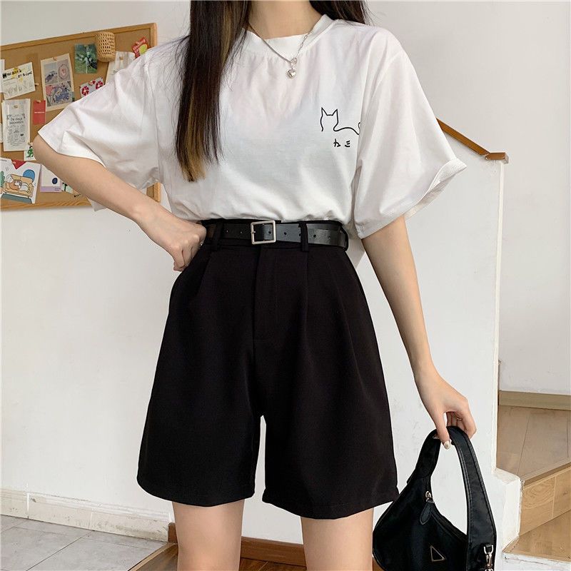 Large size five-point suit pants women's summer new fat mm loose 200 catties slim high waist wide leg shorts middle pants