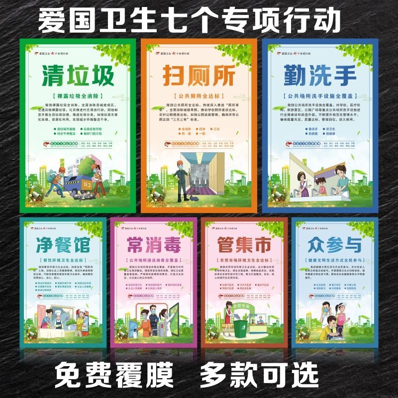 学校爱国卫生7个专项行动宣传海报挂图企业社区宣传画栏展板墙贴