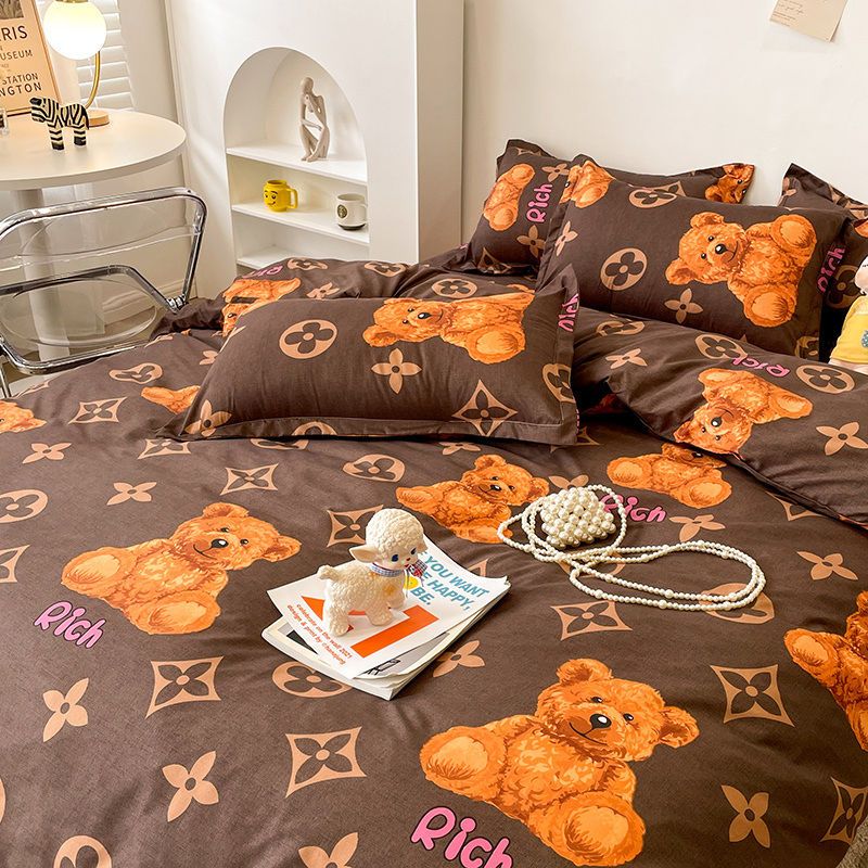 Ins wind cartoon cute bear quilt cover bedding four-piece bed sheet student dormitory single double three-piece set