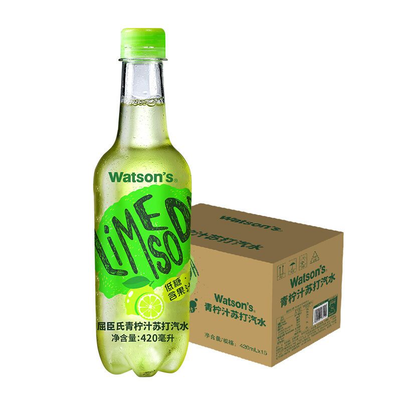 屈臣氏(watsons)苏打水低糖低卡 青柠汁果味 420ml*15瓶 整箱装