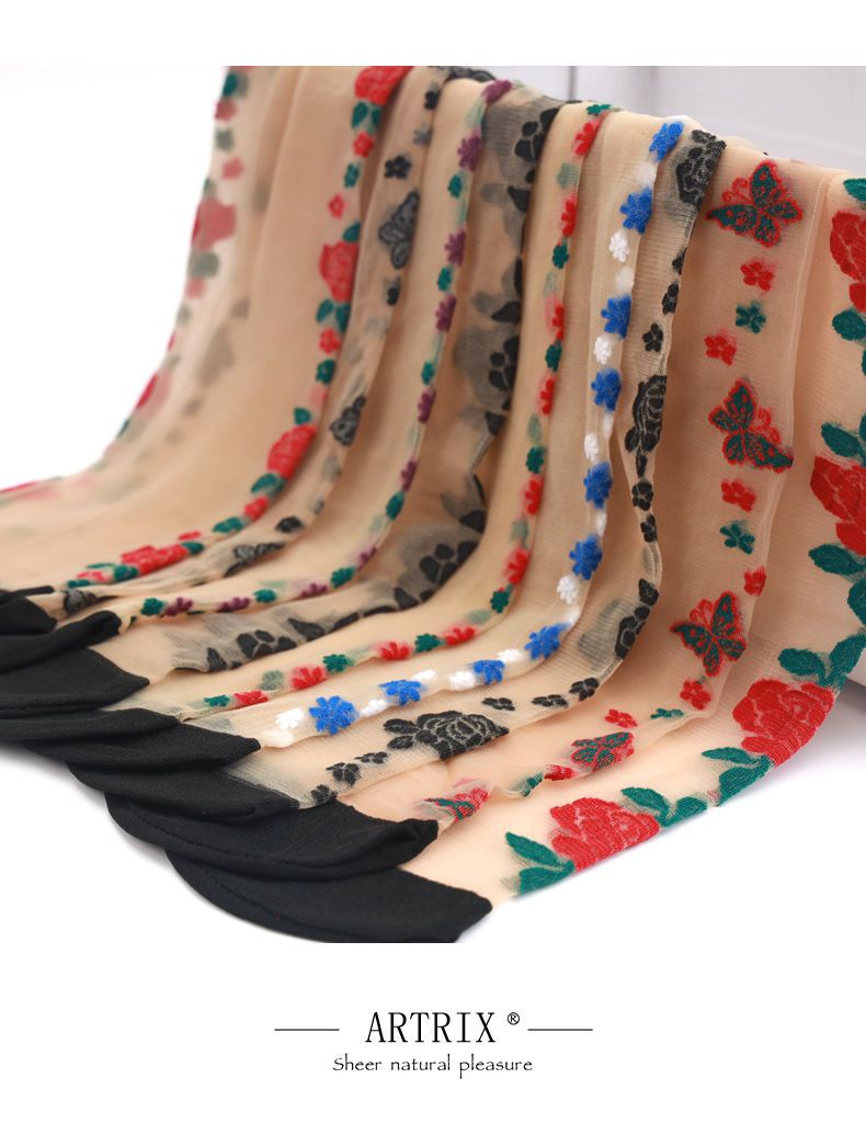 女士丝袜性感花子夏季薄款袜子水晶袜蕾丝袜花边玻璃丝袜子短袜